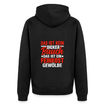 Kein dicker Bauch, sondern Feinkostgewölbe Shirt - Unisex Premium Bio Zip Hoodie - Schwarz - Hinten - Nico (187cm)