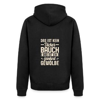 Das ist kein dicker Bauch – Feinkostgewölbe Shirt - Unisex Premium Bio Zip Hoodie - Schwarz - Hinten - Nico (187cm)