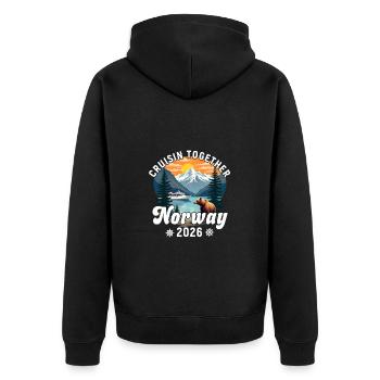 Norwegen Kreuzfahrt 2026 – Cruisin Together - Unisex Premium Bio Zip Hoodie - Schwarz - Hinten - Nico (187cm)