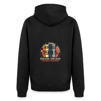 40 Jahre Geburtstagsgeschenk aus dem Jahr 1985 - Unisex Premium Bio Zip Hoodie - Schwarz - Hinten - Nico (187cm)