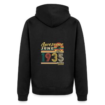 1935 Juni Vintage Geburtstagsgeschenk Retro - Unisex Premium Bio Zip Hoodie - Schwarz - Hinten - Nico (187cm)