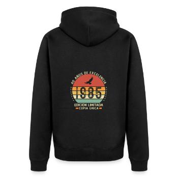 40 Jahre 1985 Vintage Jubiläumsgeschenk - Unisex Premium Bio Zip Hoodie - Schwarz - Hinten - Nico (187cm)