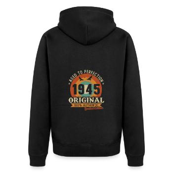 80 Jahre 1945 Vintage Retro Geburtstagsgeschenk - Unisex Premium Bio Zip Hoodie - Schwarz - Hinten - Nico (187cm)