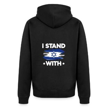 I stand with Israel - Unisex Premium Bio Zip Hoodie - Schwarz - Hinten - Nico (187cm)
