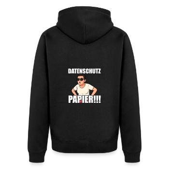 Karen Datenschutzpapier!!! Satire Design - Unisex Premium Bio Zip Hoodie - Schwarz - Hinten - Nico (187cm)