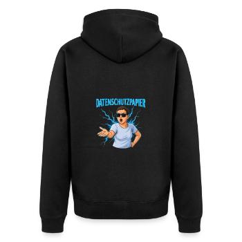 Datenschutzpapier – Satire Design - Unisex Premium Bio Zip Hoodie - Schwarz - Hinten - Nico (187cm)