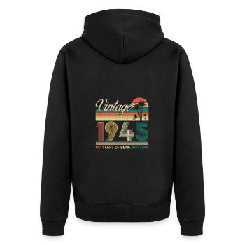 80 Jahre 1945 Vintage Retro Geburtstagsgeschenk - Unisex Premium Bio Zip Hoodie - Schwarz - Hinten - Nico (187cm)