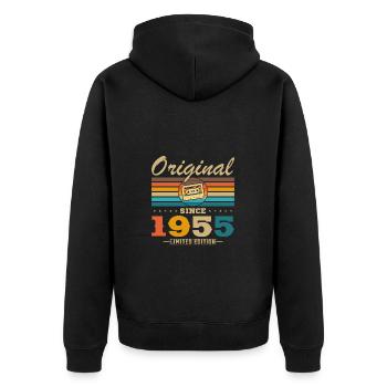70 Jahre 1955 Vintage Retro Jubiläumsgeschenk - Unisex Premium Bio Zip Hoodie - Schwarz - Hinten - Nico (187cm)
