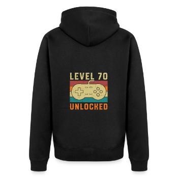 Niveau 70 Complet Vintage Cadeau anniversaire - Veste à capuche bio Premium Unisexe - noir - Dos - Nico (187cm)