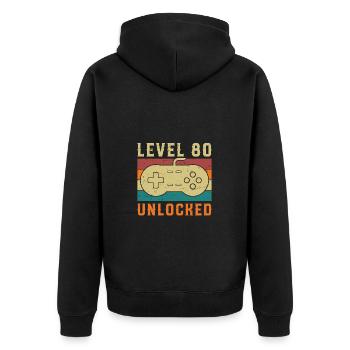 Level 80 Complete Vintage Birthday Gift - Unisex Premium Organic Zip Hoodie - black - Back - Nico (187cm)