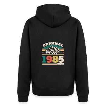 40 Jahre 1985 Vintage Retro Geburtstagsgeschenk - Unisex Premium Bio Zip Hoodie - Schwarz - Hinten - Nico (187cm)
