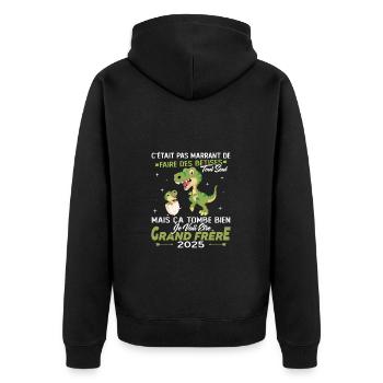 Ich werde 2025 ein großer Bruder sein - Unisex Premium Bio Zip Hoodie - Schwarz - Hinten - Nico (187cm)