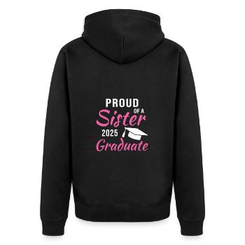 Stolze Schwester eines Absolventen des Jahres 2025 - Unisex Premium Bio Zip Hoodie - Schwarz - Hinten - Nico (187cm)