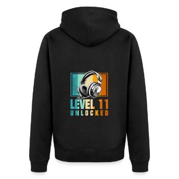 11e anniversaire Garçon Vidéo Gamer Niveau 11 Débloqué - Veste à capuche bio Premium Unisexe - noir - Dos - Nico (187cm)