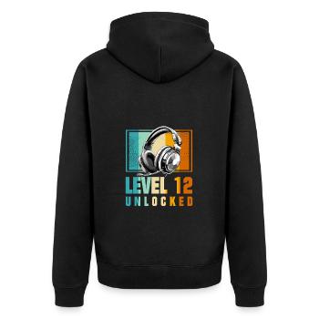 12. Geburtstag Junge Video Gamer Level 12 Unlocked - Unisex Premium Bio Zip Hoodie - Schwarz - Hinten - Nico (187cm)