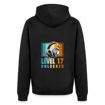 17. Geburtstag Junge Video Gamer Level 17 Unlocked - Unisex Premium Bio Zip Hoodie - Schwarz - Hinten - Nico (187cm)
