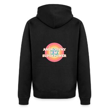 Androgyn LGBTQI Queer Tomboy Non-Binary - Unisex Premium Bio Zip Hoodie - Schwarz - Hinten - Nico (187cm)