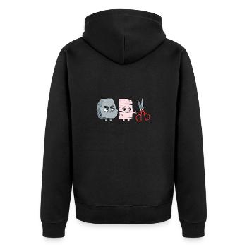 Lustiges Humorvolles Stein Schere Papier - Unisex Premium Bio Zip Hoodie - Schwarz - Hinten - Nico (187cm)