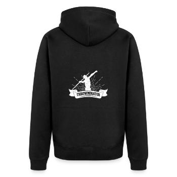 Track Athletics Throwminator Track And Field - Unisex Premium Bio Zip Hoodie - Schwarz - Hinten - Nico (187cm)