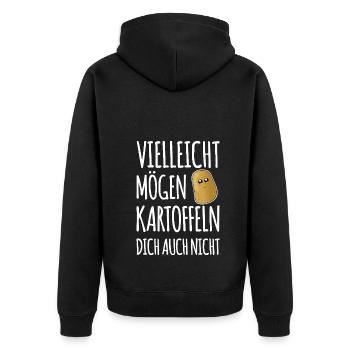 Lustiger Spruch Kartoffel - Unisex Premium Bio Zip Hoodie - Schwarz - Hinten - Nico (187cm)