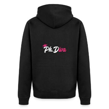 PhD Graduate Doktorgrad Ph.D. Promotion - Unisex Premium Bio Zip Hoodie - Schwarz - Hinten - Nico (187cm)