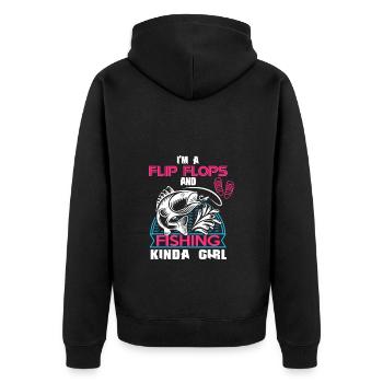 Ich bin ein Flip Flop und Fischer Mädchen - Unisex Premium Bio Zip Hoodie - Schwarz - Hinten - Nico (187cm)