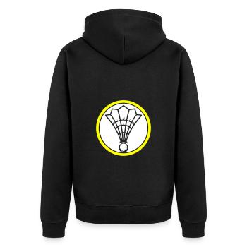 Badminton Symbol Mannschaft - Unisex Premium Bio Zip Hoodie - Schwarz - Hinten - Nico (187cm)