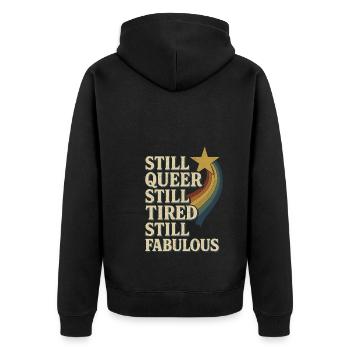 Queer Tired Lgbtq Humor Burnout Pride Pastel - Unisex Premium Bio Zip Hoodie - Schwarz - Hinten - Nico (187cm)