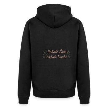 Boho Yoga Spirituelles Geschenk Für Yogis Achtsame - Unisex Premium Bio Zip Hoodie - Schwarz - Hinten - Nico (187cm)