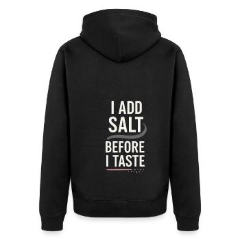 Salzliebhaber Natriumabhängiger Nacl Meme - Unisex Premium Bio Zip Hoodie - Schwarz - Hinten - Nico (187cm)