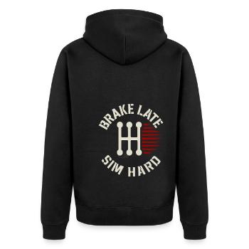 Sim Racing Simulator Cockpit Esports Racer - Unisex Premium Organic Zip Hoodie - black - Back - Nico (187cm)