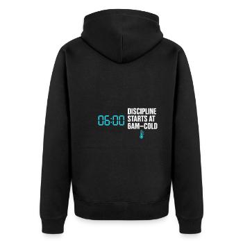 Kaltes Duschen Mentale Härte Kälteexposition - Unisex Premium Bio Zip Hoodie - Schwarz - Hinten - Nico (187cm)