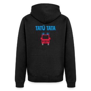 ★ Designfarben änderbar ★ Tatü tata Feuerwehrauto - Unisex Premium Bio Zip Hoodie - Schwarz - Hinten - Nico (187cm)