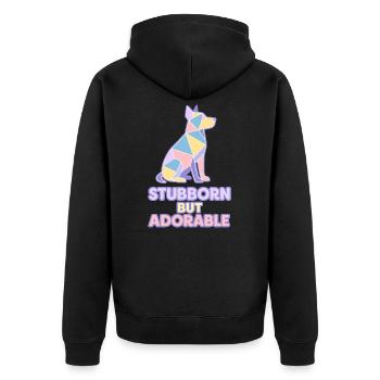 Stur, aber liebenswert – Pastellfarbener geometrischer Hund - Unisex Premium Bio Zip Hoodie - Schwarz - Hinten - Nico (187cm)