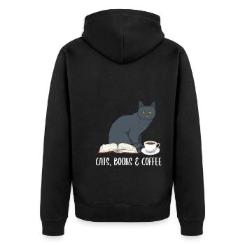 Cats Books & Coffee Buchliebhaber - Unisex Premium Bio Zip Hoodie - Schwarz - Hinten - Nico (187cm)