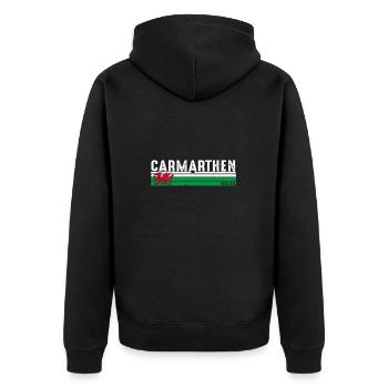 Titel: Carmarthen Wales Vintage Design für Waliser - Unisex Premium Bio Zip Hoodie - Schwarz - Hinten - Nico (187cm)