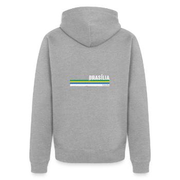 Vintage Brasília Brasil - Montrez vos racines, - Veste à capuche bio Premium Unisexe - gris chiné - Dos - Nico (187cm)