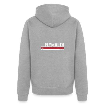 Plymouth England Vintage Design - Unisex Premium Bio Zip Hoodie - Grau meliert - Hinten - Nico (187cm)