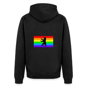 Berliner Bär / LGBT Q / Regenbogen Fahne - Unisex Premium Bio Zip Hoodie - Schwarz - Hinten - Nico (187cm)