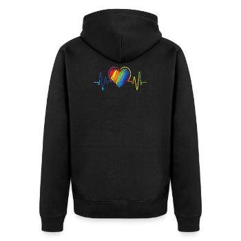 LGBT GAY Rainbow Flag Heart Beat Gift - Unisex Premium Bio Zip Hoodie - Schwarz - Hinten - Nico (187cm)