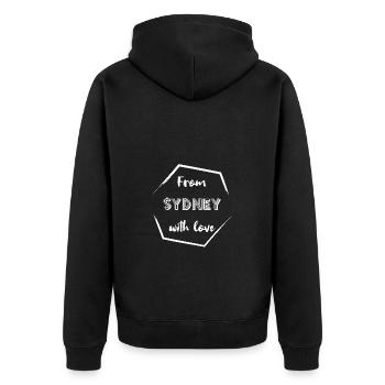 From Sydney with love - Unisex Premium Organic Zip Hoodie - black - Back - Nico (187cm)