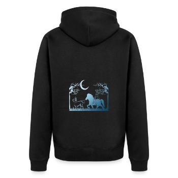 Icelandic Horse: Islandpferd Pferd Pony Merch - Unisex Premium Bio Zip Hoodie - Schwarz - Hinten - Nico (187cm)