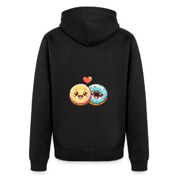Donuts Paar Liebe Herz Valentinstag - Unisex Premium Bio Zip Hoodie - Schwarz - Hinten - Nico (187cm)