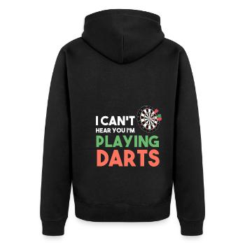 I Can't Hear You I'm Playing Darts - Unisex Premium Bio Zip Hoodie - Schwarz - Hinten - Nico (187cm)