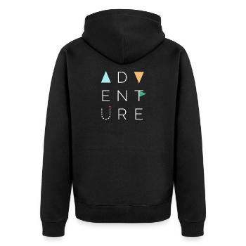 Adventure in white colors - Unisex Premium Organic Zip Hoodie - black - Back - Nico (187cm)