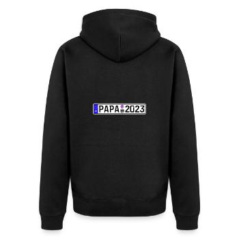 Papa 2023 Vater werden Nummernschild - Unisex Premium Bio Zip Hoodie - Schwarz - Hinten - Nico (187cm)