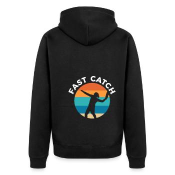Fast Catch Bumerangwerfer - Unisex Premium Bio Zip Hoodie - Schwarz - Hinten - Nico (187cm)