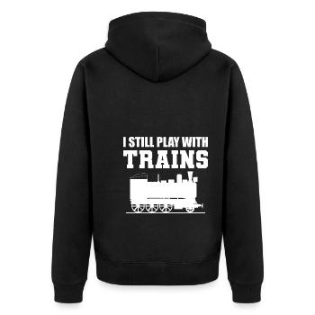 I Still Play With Trains Ingenieur - Unisex Premium Bio Zip Hoodie - Schwarz - Hinten - Nico (187cm)