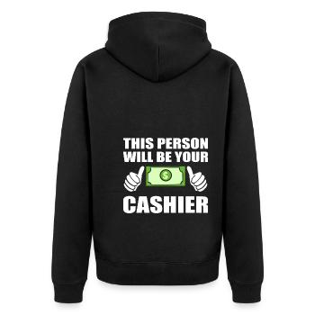 Lustiger Kassierer Einzelhandelsarbeiter - Unisex Premium Bio Zip Hoodie - Schwarz - Hinten - Nico (187cm)
