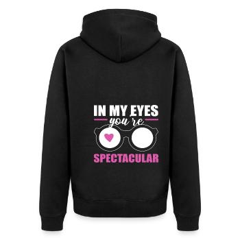 Lustige Optometrie Linsenhersteller - Unisex Premium Bio Zip Hoodie - Schwarz - Hinten - Nico (187cm)